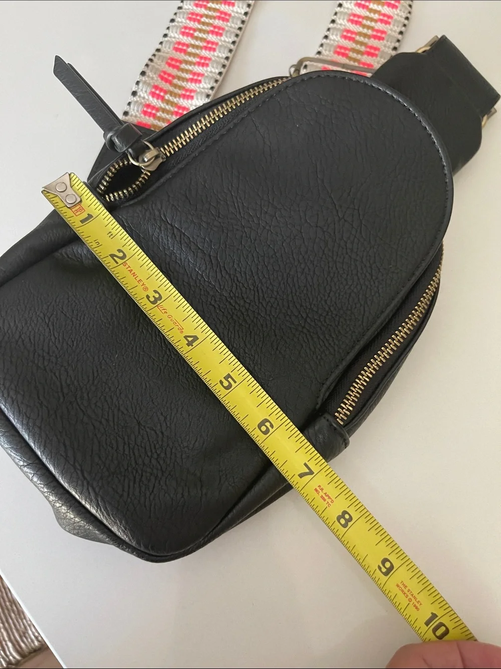 Anthropologie Urban Originals Black Crossbody Bag with Neon Pink and Cream Strap